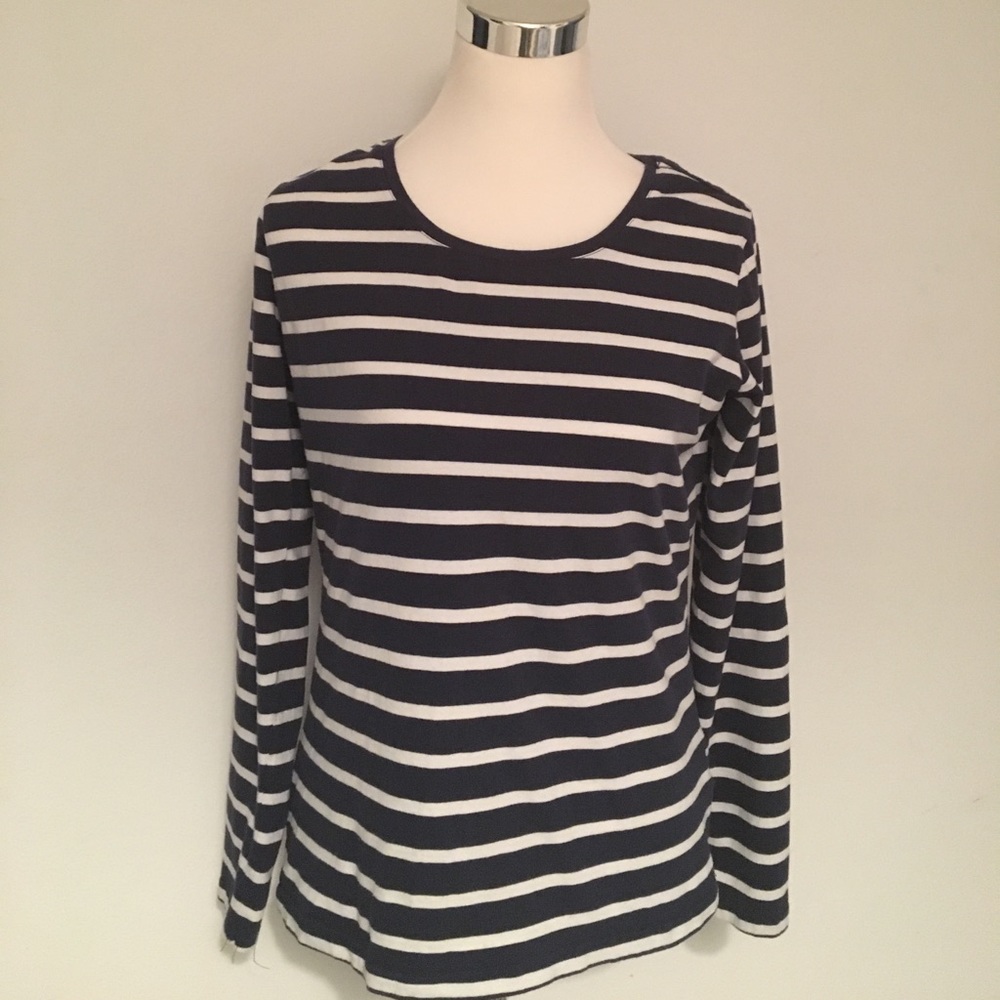 Navy blue/ white long sleeve crew neck cotton L