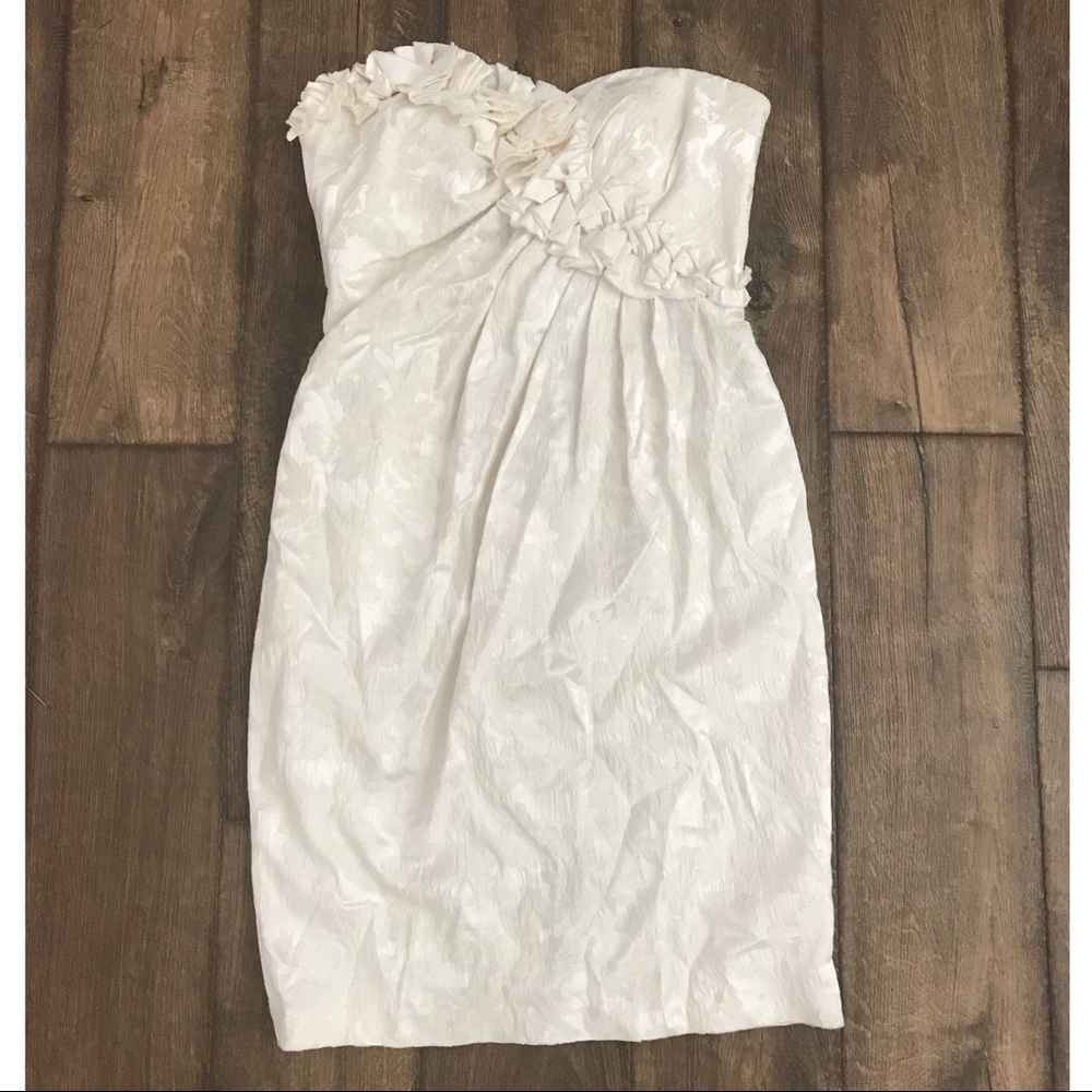Off white floral embroidered strapless dress