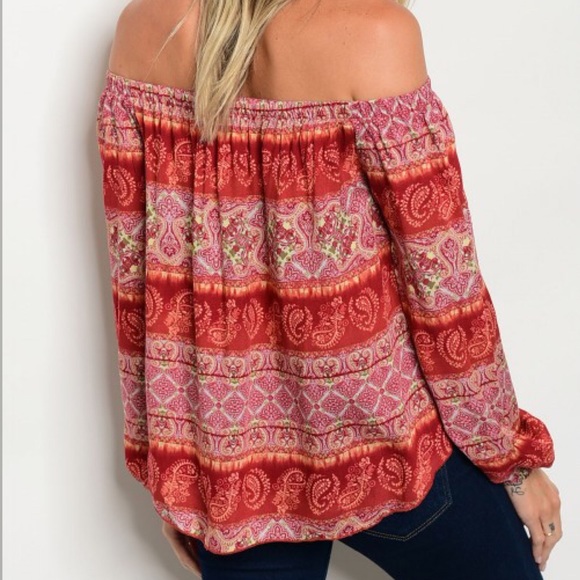 Red Paisley Off Shoulder Top - Picture 2 of 2