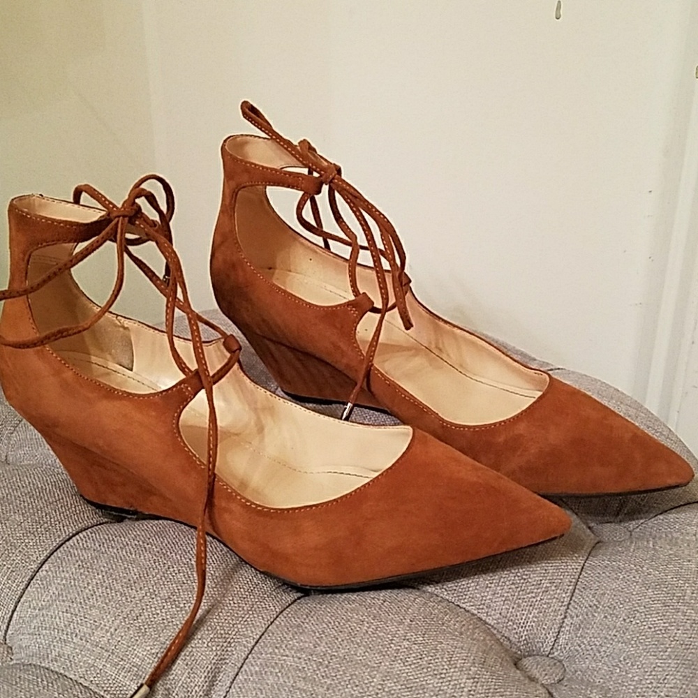 Marc Fisher Tan Suede lace up wedge