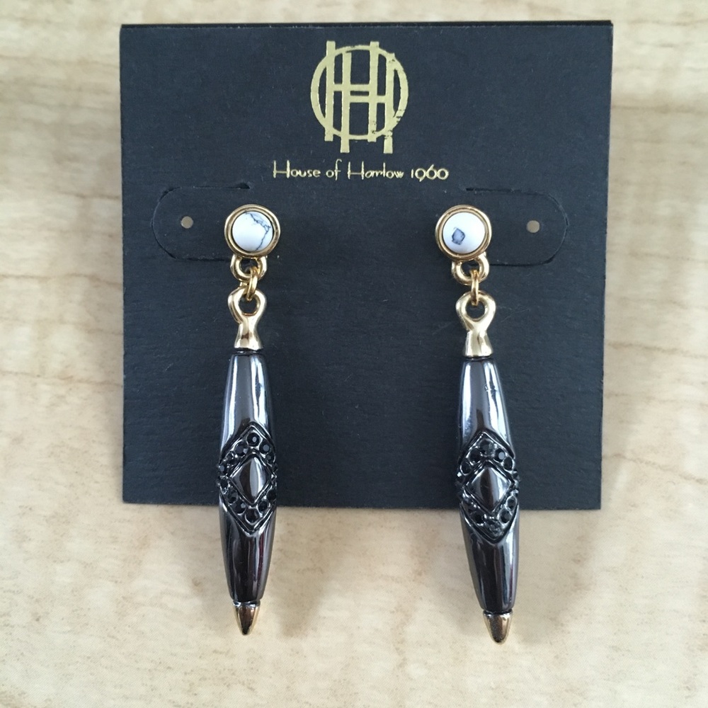 House of Harlow Gunmetal Pave Drop Earrings