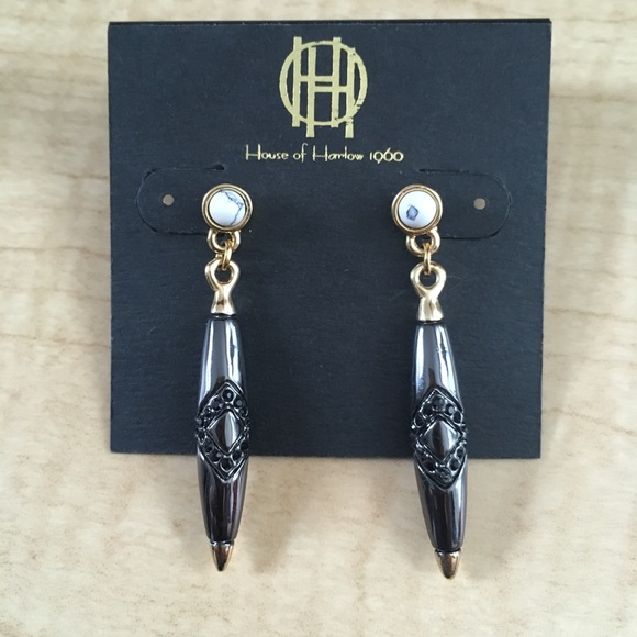 House of Harlow Gunmetal Pave Drop Earrings - Picture 1 of 2
