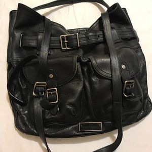 Authentic Burberry Black Leather Hobo Tote Bag