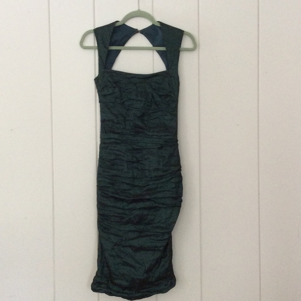 NICOLE MILLER Sz 6 Metallic Sheath Dress in Green