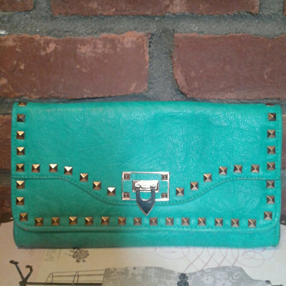 Turquoise Studded Clutch Bag
