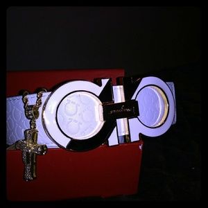 Authentic Ferragamo Leather stiched Embroidered Be