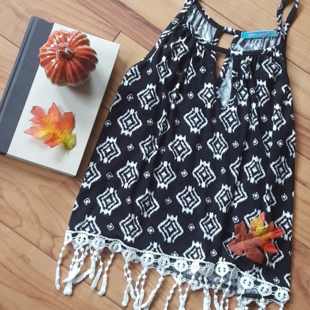Adorable Black And White Fringe Tank