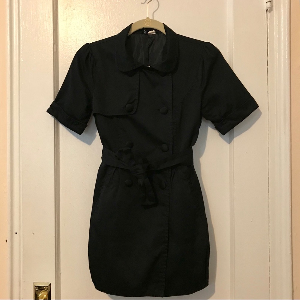H&M Divided Black Short Sleeve Trench Coat Size 4