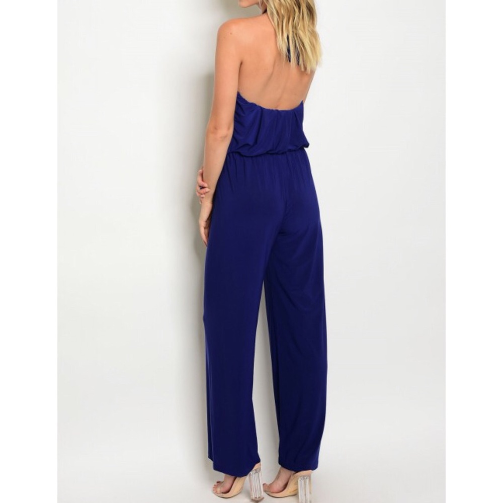 Navy Halter Jumpsuit - Picture 2 of 4