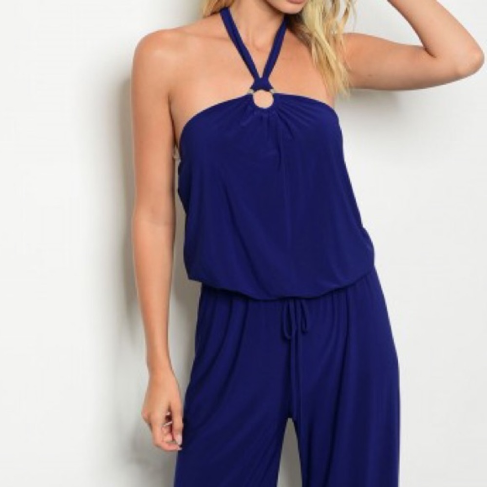 Navy Halter Jumpsuit - Picture 3 of 4