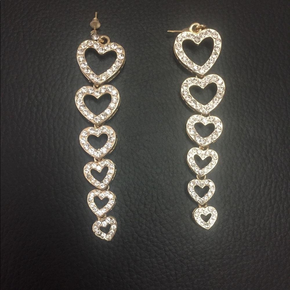 Bling Heart Drop Earrings - Picture 2 of 5