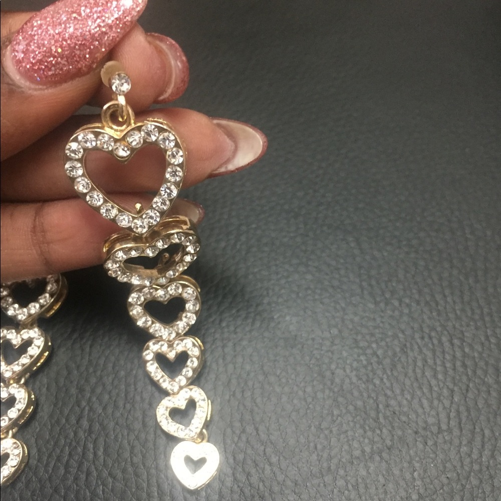 Bling Heart Drop Earrings - Picture 4 of 5