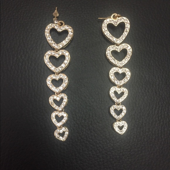 Bling Heart Drop Earrings - Picture 2 of 5