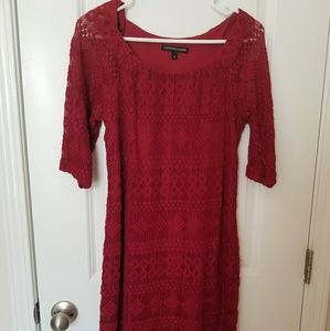 Holiday Red dress with shear overlay-only sleeves