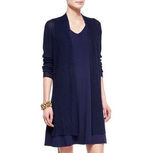 Eileen Fisher Ribbed Blue Organic Linen Cardigan