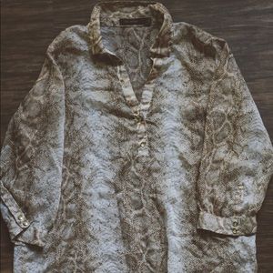 THE LIMITED Sheer Animal Print Button Down Top L