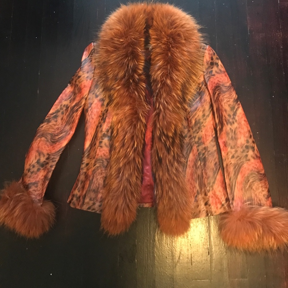 Never Worn Leather Blazer with Rabbit Fur Trim