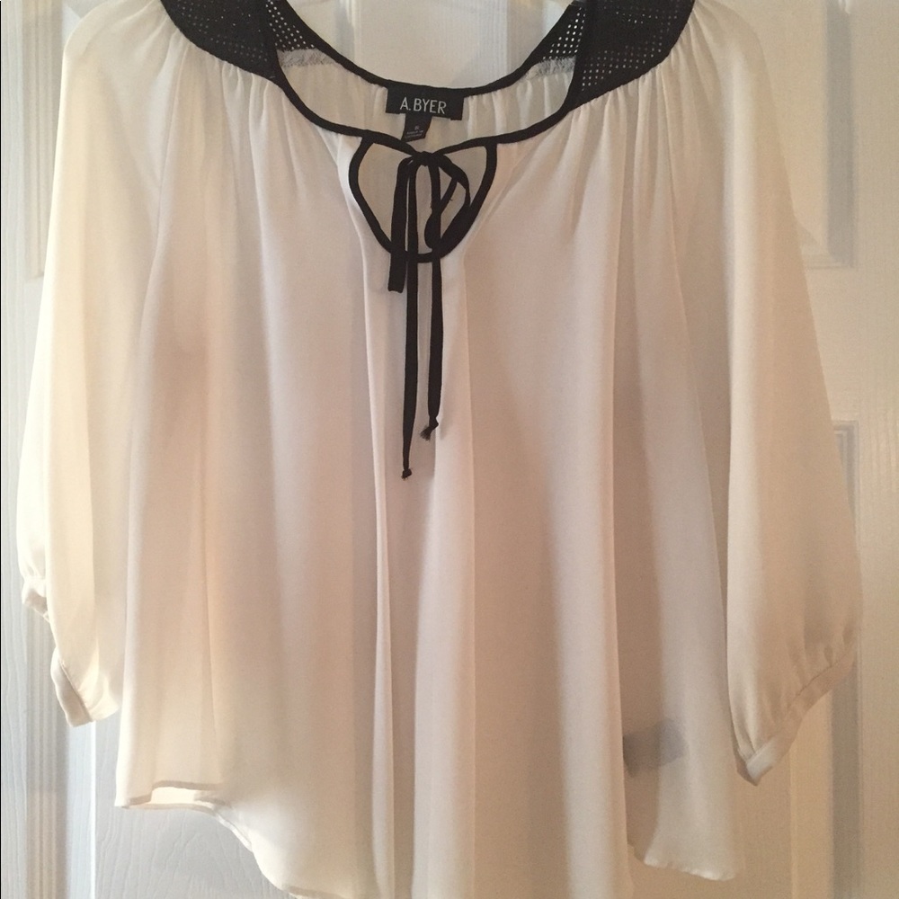 A.Bayer white blouse with black shoulder accents