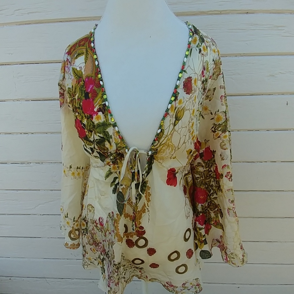 Boston Proper silk floral kimono blouse