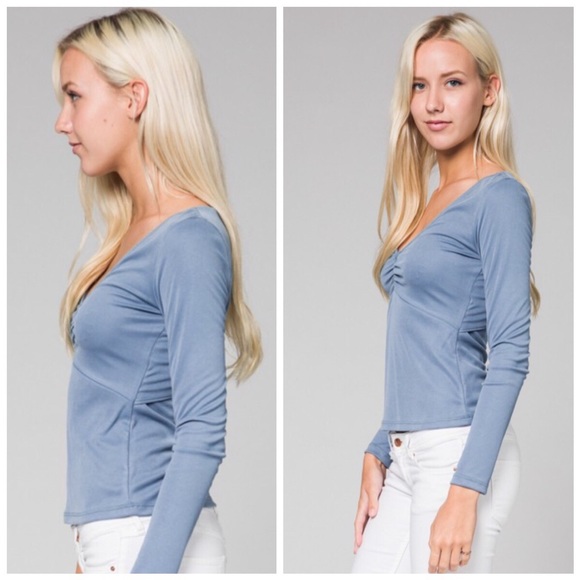 New blue ribbed long sleeve top - Picture 2 of 3