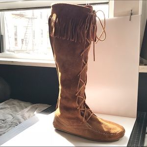 Moccasin-Style Knee High Boots