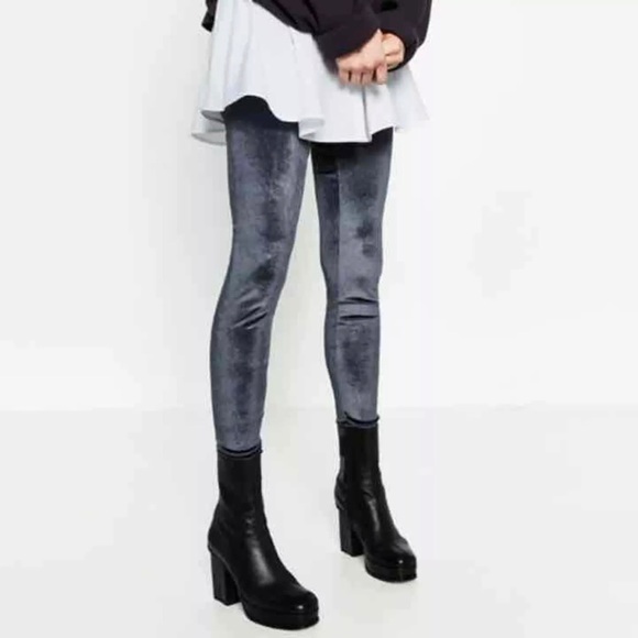 SOLD NWOT Zara Taupe Grey Velvet Leggings - Picture 2 of 4
