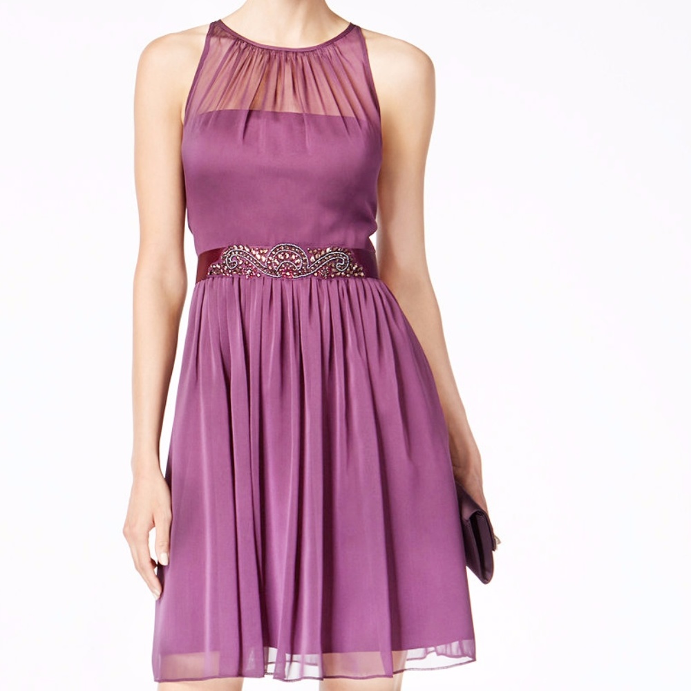 ⛔️SOLD Adrianna Papell Belted Chiffon Halter Dress