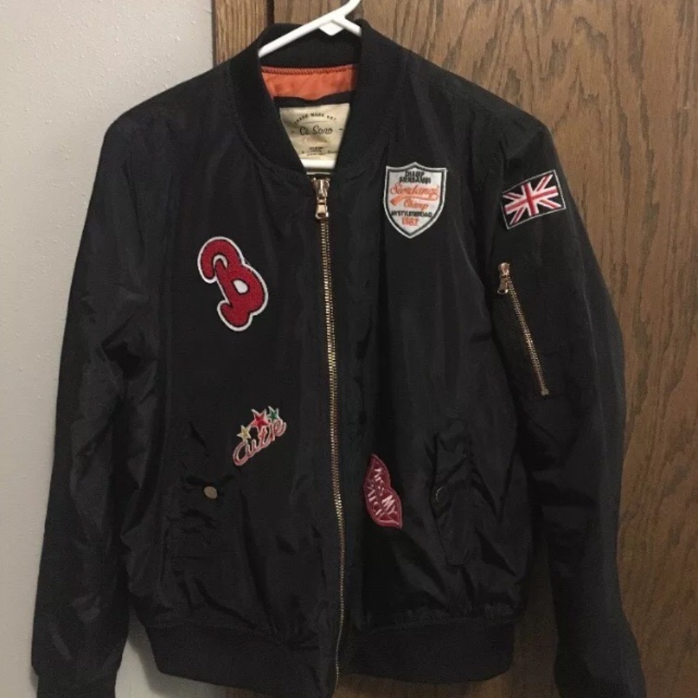 Black Bomber Jacket w/patches @Buckle