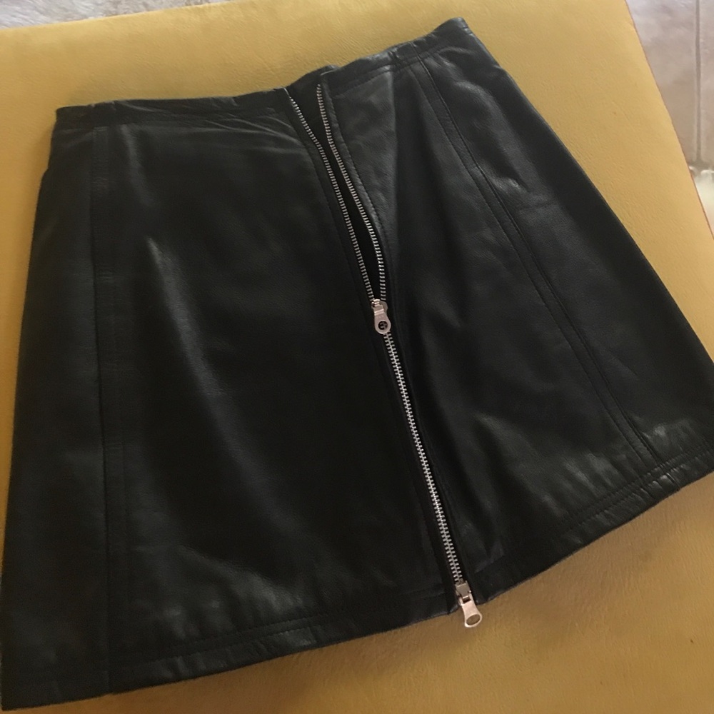 Genuine leather black skirt