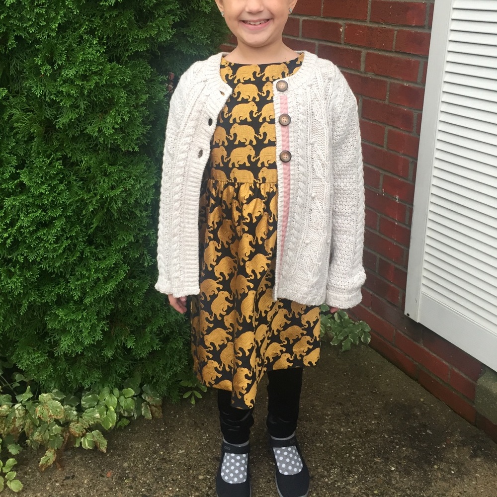 EUC J. Crew girls gold/blk elephant dress SZ 8!!