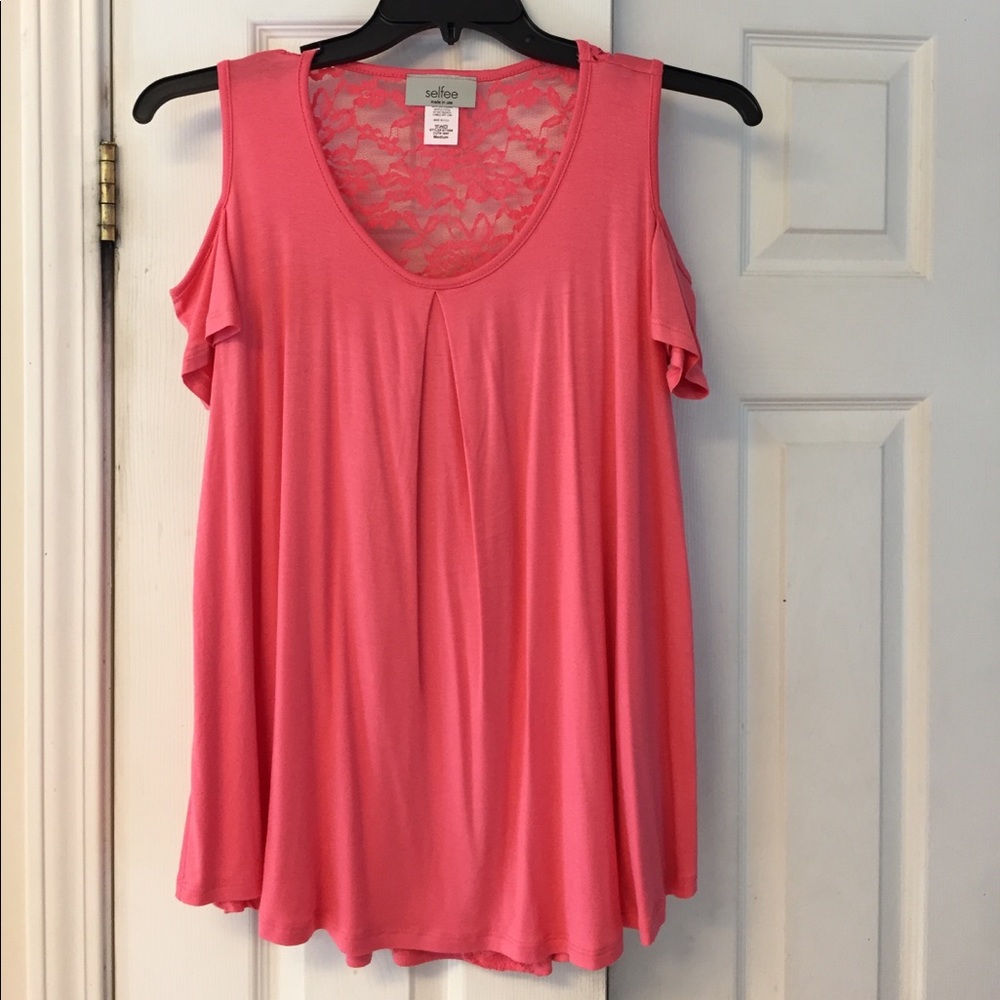 Cold Shoulder Top - Coral with lace insert on back
