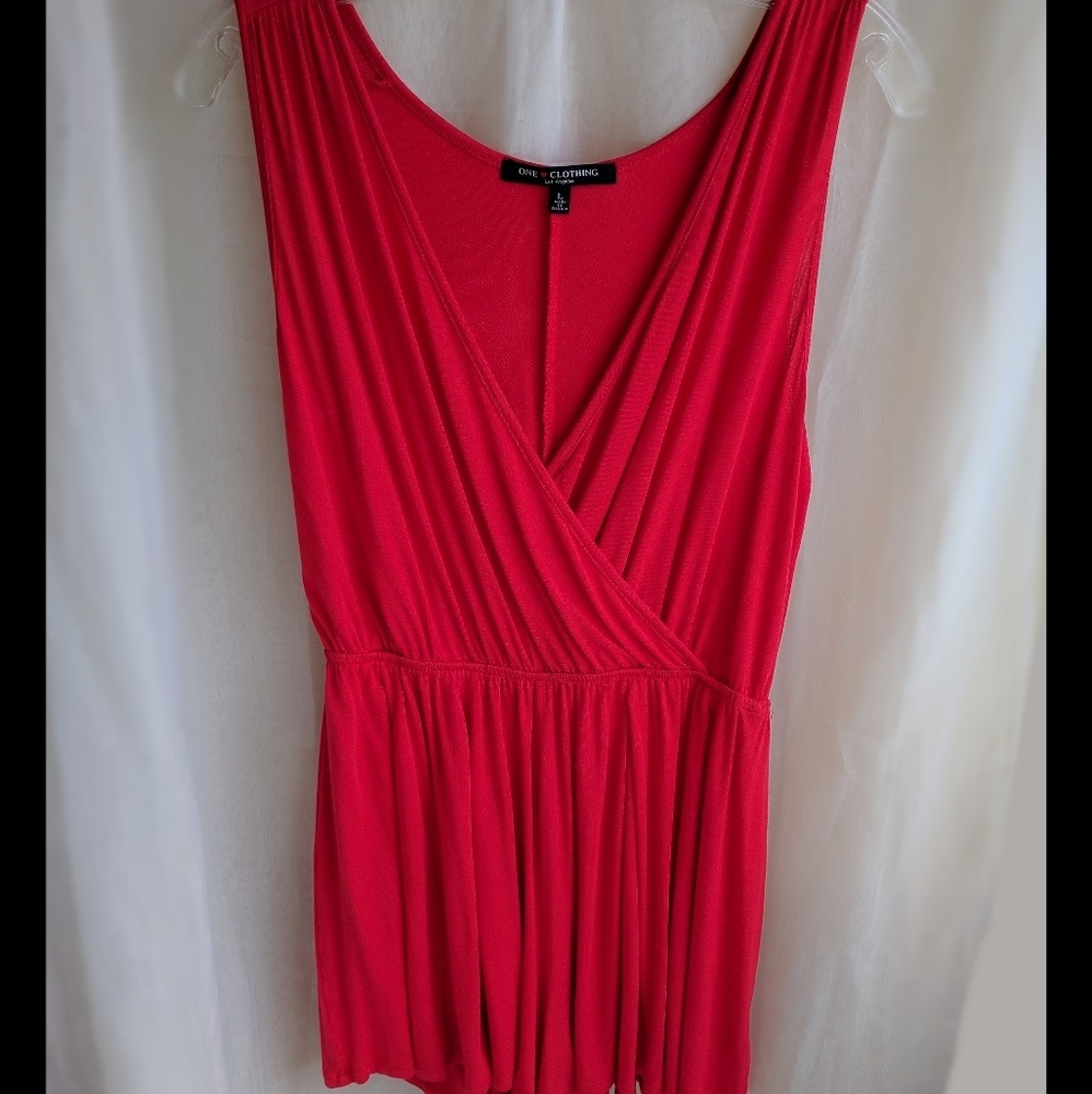 Red Romper with Plunging Neckline