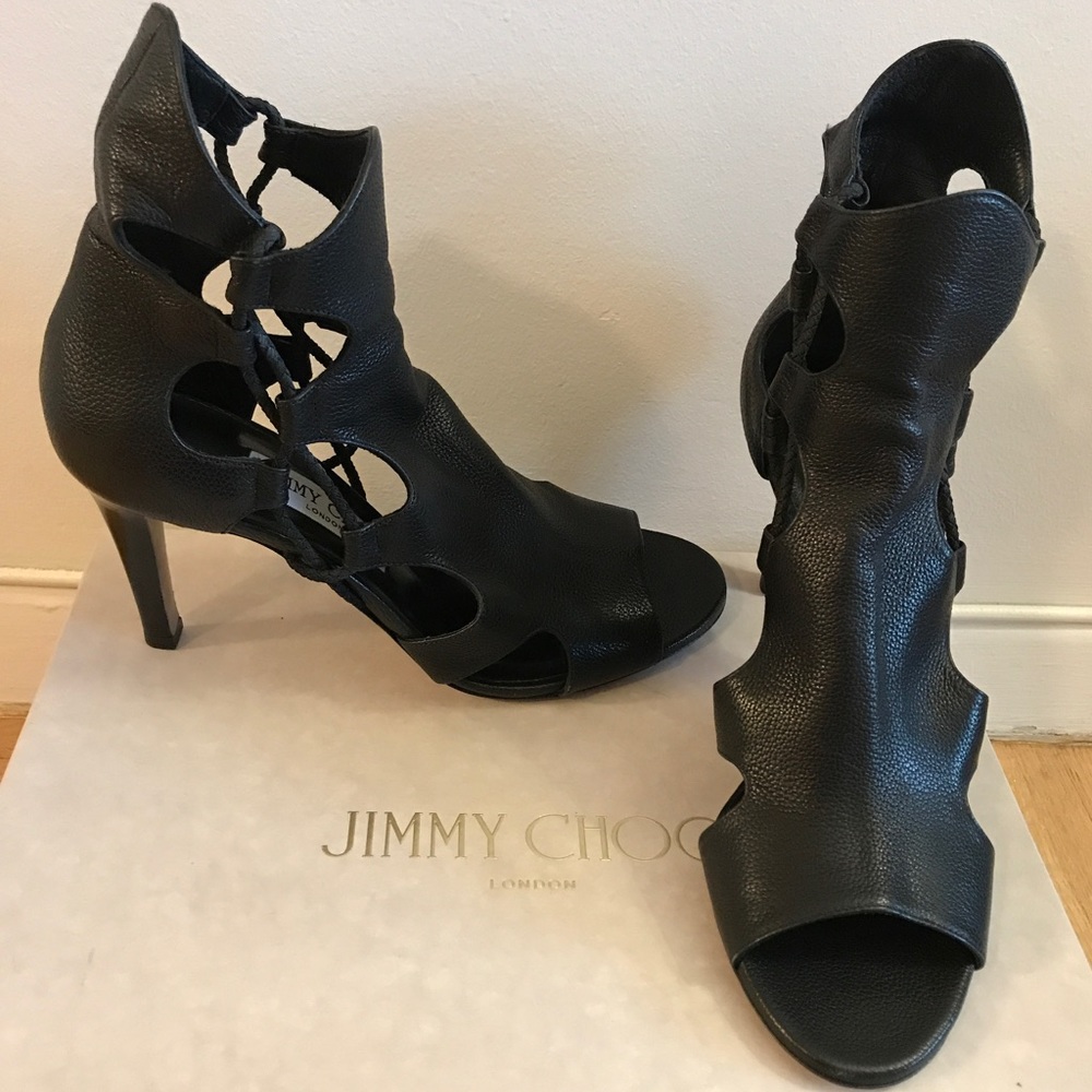 Jimmy Choo Gladiator Sandal Strappy High Heels NEW! Italy 38.5 8 Black Boots NIB - Picture 2 of 8