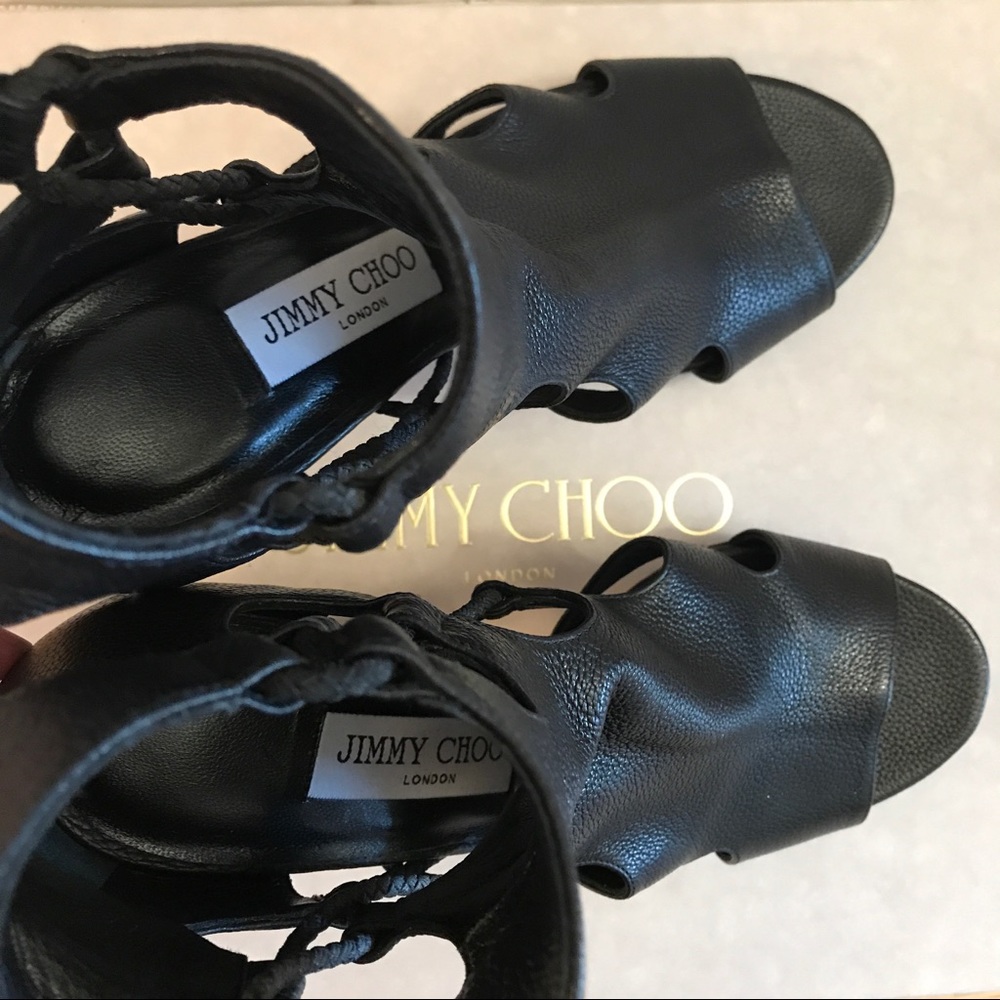 Jimmy Choo Gladiator Sandal Strappy High Heels NEW! Italy 38.5 8 Black Boots NIB - Picture 8 of 8