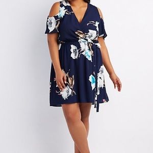 Floral Surplice Cold Shoulder Dress