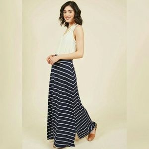 Days of Fold Maxi Skirt in Navy Stripe