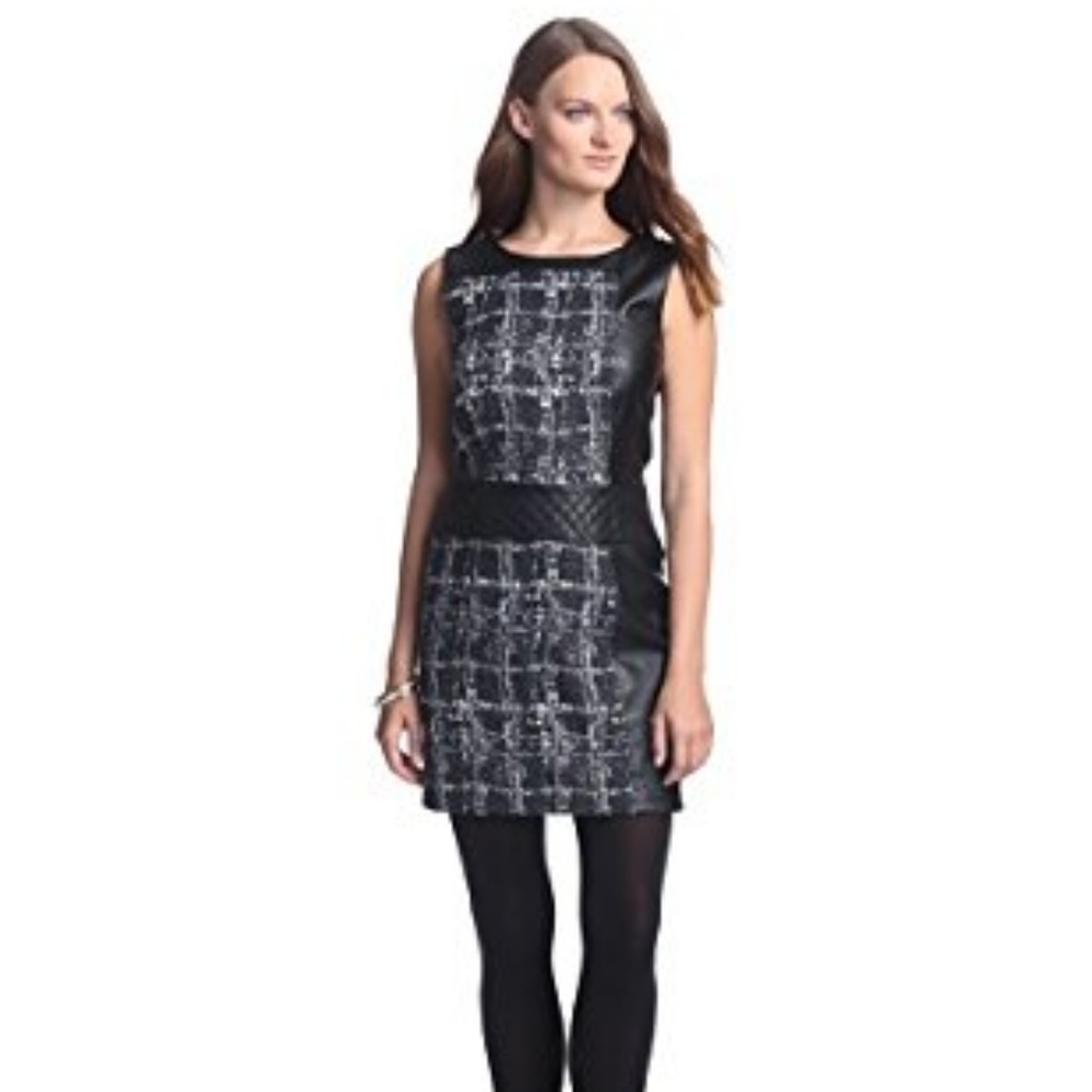 Black Sleeveless Mini Dress With Faux Leather Details