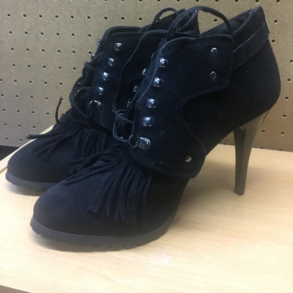 Obsession Rules Black Suede 4in heels/boots sz 10