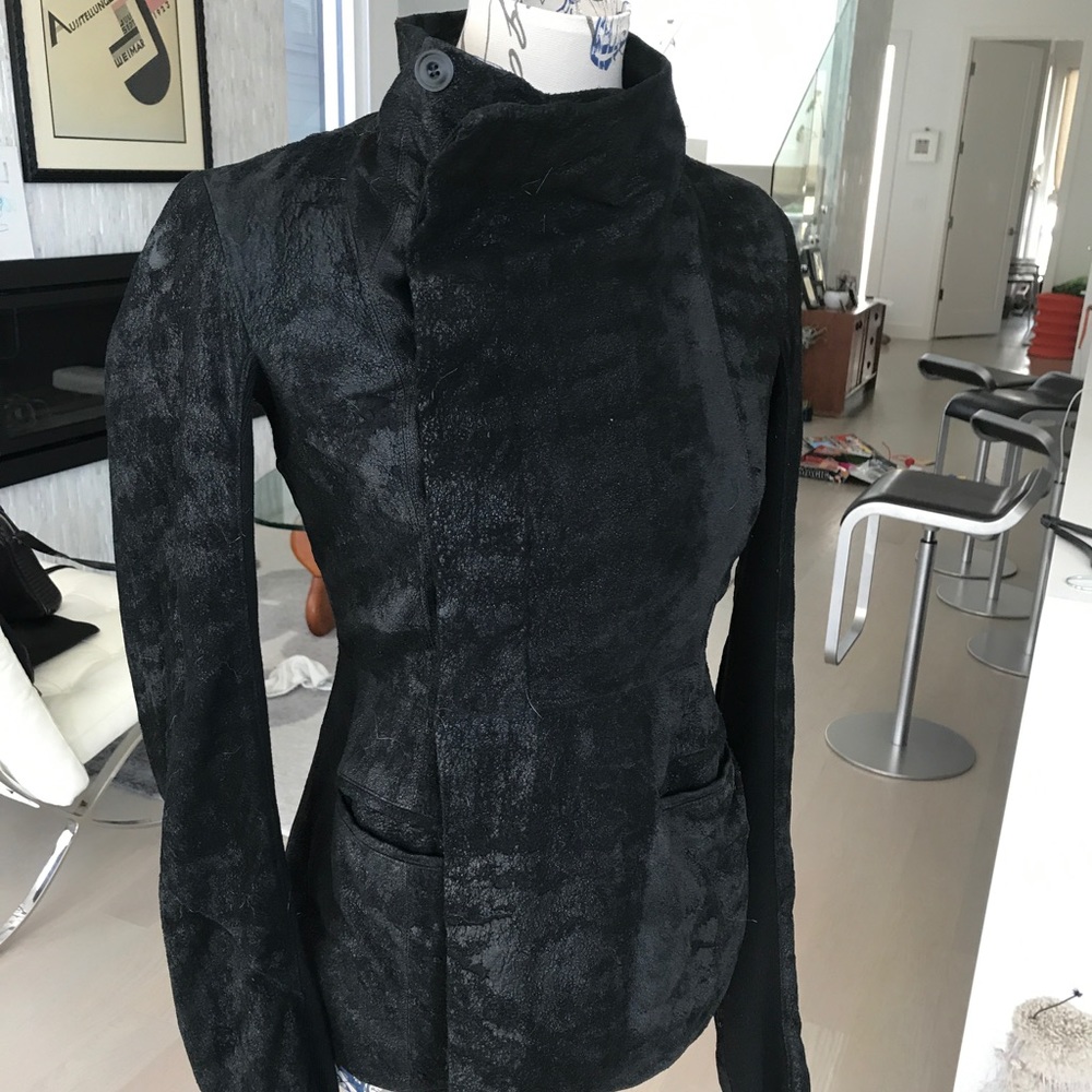 Rick Owens black sueded black leather biker jacket - Picture 2 of 6
