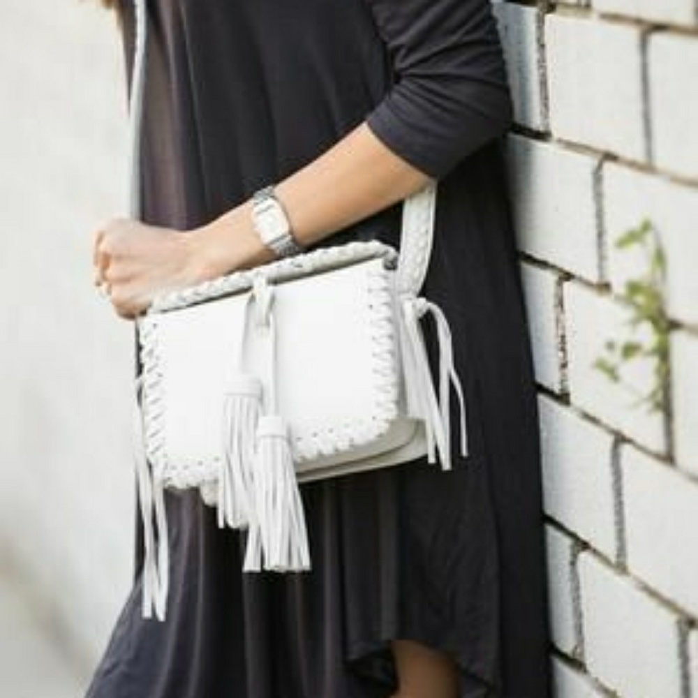 ILY Couture White Fringe Crossbody Bag