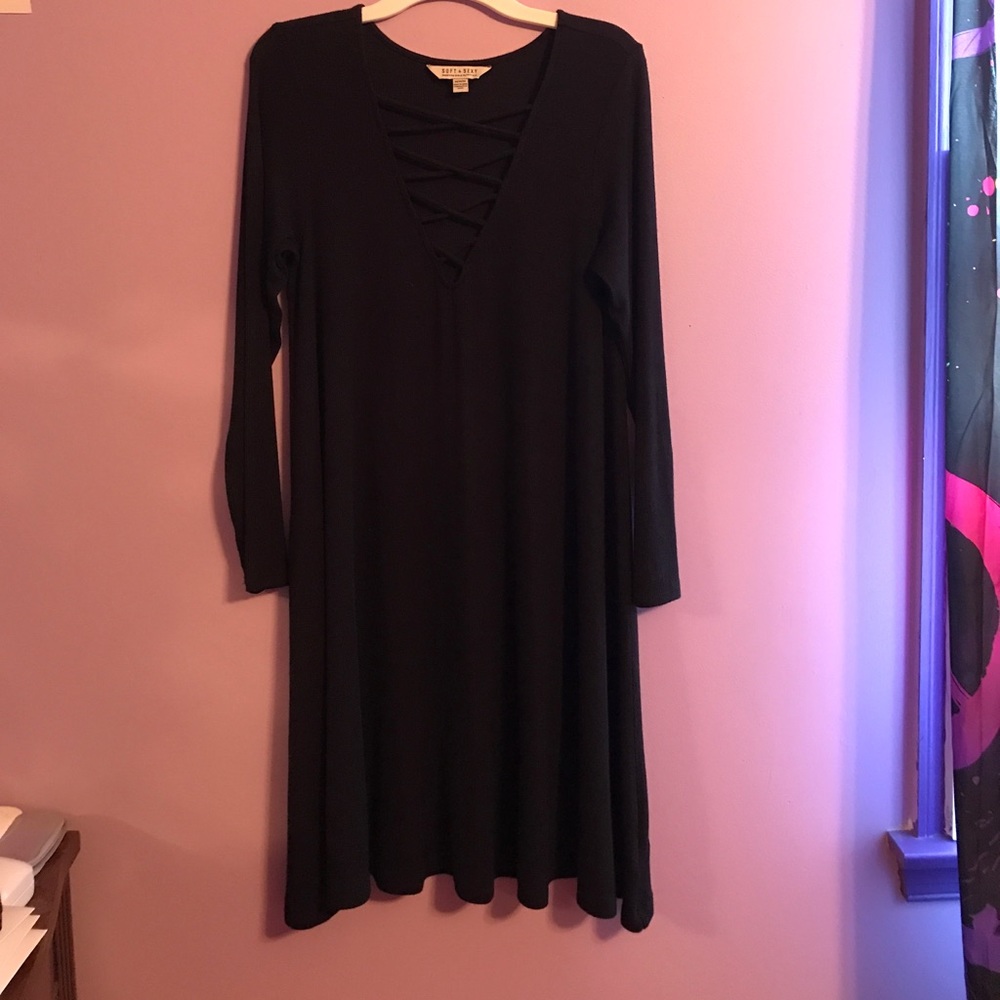 AEO Black Dress with Lace Up Front