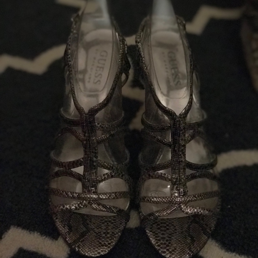 Guess strappy snakeskin heels 😍