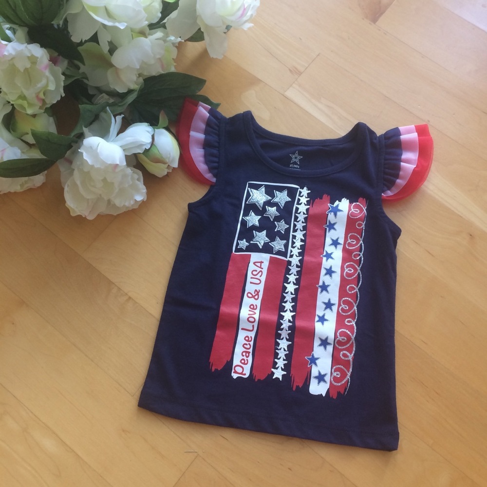 NWOT 3T Patriotic Flutter Top Peace Love & USA