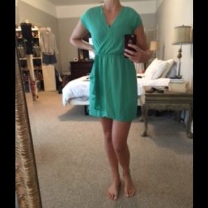 Green wrap front dress
