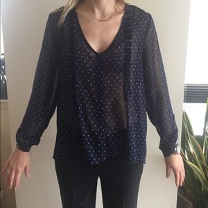 Navy and white polka dot blouse. Size S.