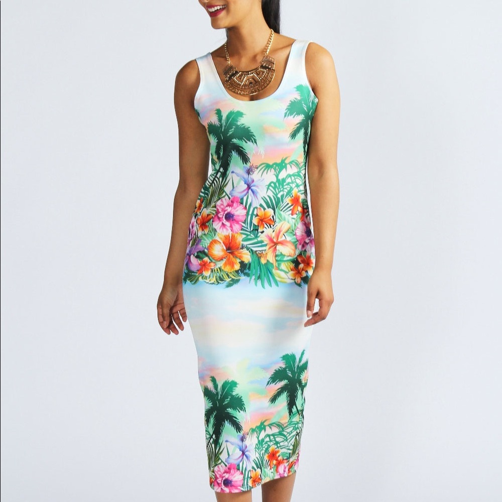 Boohoo Tropical Bodycon Dress