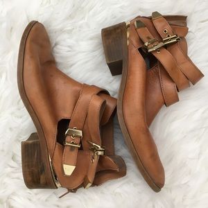 Gold cut open ankle booties