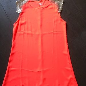 Neon orange chiffon midi dress