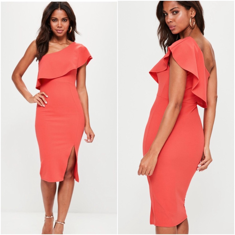 Missguided One Shoulder Frill Midi Dress