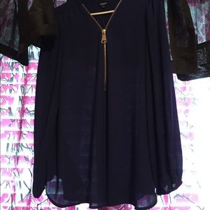 Blue sheer shirt with zipper